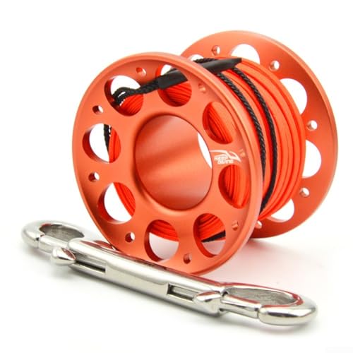 Tauchrolle aus Aluminiumlegierung mit verbessertem Griff und zuverlässigem Haken für Unterwassersicherheit (15 m orange-rot) von Entgoinggo