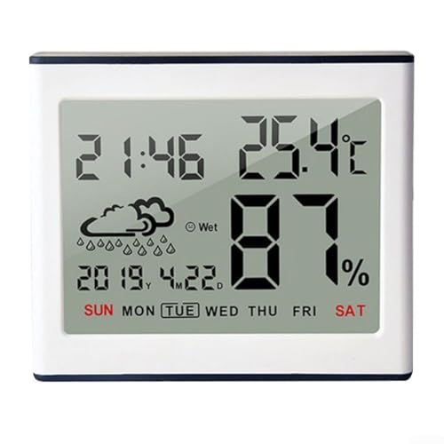 Temperaturbereich Innenthermometer mit Feuchtigkeitsüberwachung für optimale Luft in Wohnungen (edles Weiß) von Entgoinggo