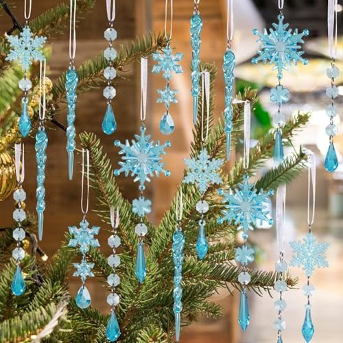 Weihnachten Acryl Schneeflocke Eiskegel Ornamente Set von 18 Stück für Baumschmuck und saisonale Heimdekoration hängende Dekoration (blaues Eis) von Entgoinggo