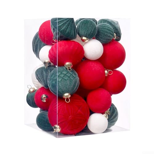 Weihnachtskugel-Set, beflockte Ornamente in verschiedenen Größen für festliche Baumdekoration, 35 Stück (A) von Entgoinggo