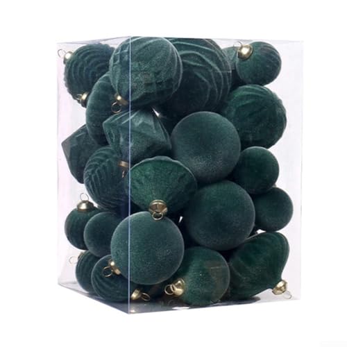 Weihnachtskugel-Set, beflockte Ornamente in verschiedenen Größen für festliche Baumdekoration, 35 Stück (E) von Entgoinggo
