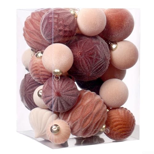 Weihnachtskugel-Set, beflockte Ornamente in verschiedenen Größen für festliche Baumdekoration, 35 Stück (F) von Entgoinggo