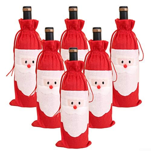 Weinflaschenbeutel mit Weihnachtsmann-Motiv, 6 Stück, wiederverwendbare Stoffbezüge mit verstellbarem Kordelzug für sicheren Sitz, entworfen für Standard-Weinflaschen, perfekt für Weinflaschenbeutel mit Weihnachtsmann-Motiv, 6 Stück, wiederverwendbare Stoffbezüge mit verstellbarem Kordelzug für sicheren Sitz, entworfen für Standard-Weinflaschen, perfekt für von Entgoinggo