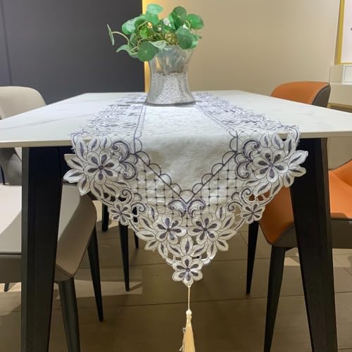 Wunderschön gestalteter Spitzen-Tischläufer mit rutschfester Unterseite für Stabilität in Ihrem Raum (blau 40 x 120 cm) von Entgoinggo