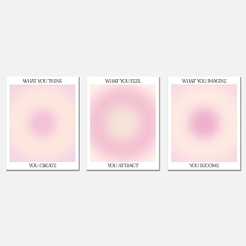 Enthusiasm Set mit 3 "What You Think You Become Pink Aura" Energiegradient, minimalistische Wandkunst-Poster, Poster, Drucke, positive spirituelle Dekorationen, Poster, ungerahmt (40 x 60 cm) von Enthusiasm