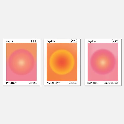 Enthusiasm Set of 3 Angel Numbers 111 222 333 Number Intuition Pink Orange Aura Energy Y2K Gradient Wall Art Poster Prints for Bedroom Dorm Decor, UNFRAMED (30x40cm) von Enthusiasm