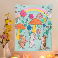 Blumen Katzen Mond Gobelin, Regenbogen Dekorativer Boho Yoga Teppich, Geschenke Für Sie von EnthusiasticLivings