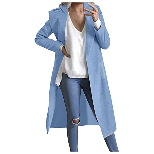 Entireface Winter Mantel für Damen Lang Wollmantel GroßE GrößEn Trenchcoat, Warm Frauenmantel BeiläUfige Business Blazermantel Kunstwolle Mantel Trenchcoat Schmaler Langer Mantel Outwear (Blau, L) von Entireface