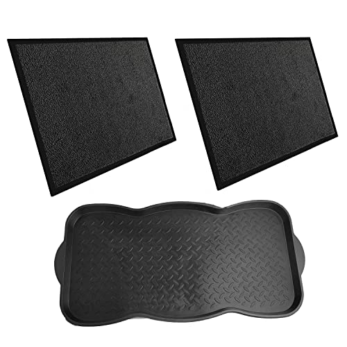 Entrando 2X Fussmatten (40x60, 60x90 cm) und 1x Schuhabtropfschale - Bundle für Haustür, Balkon oder Terrasse - Schmutzfangmatten für innen und außen, rutschfest, waschbar (Anthrazit Schwarz) von Entrando
