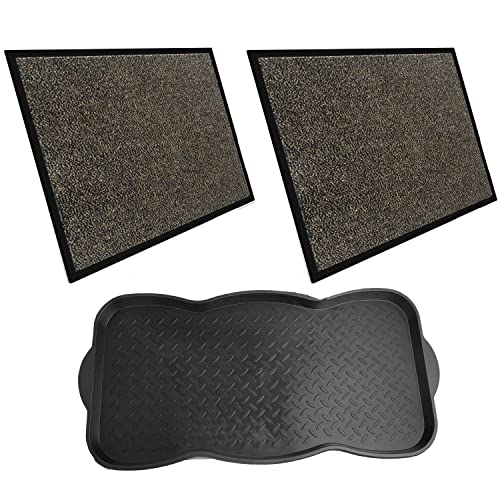 Entrando 2X Fussmatten (60x90cm, 90x120cm) und 1x Schuhabtropfschale - Bundle für Haustür, Flur, Balkon oder Terrasse - Schmutzfangmatten für innen und außen, rutschfest, waschbar (Braun Schwarz) von Entrando