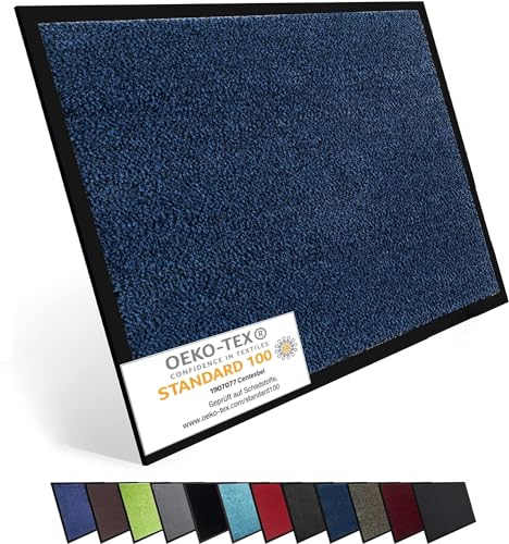 Entrando Schmutzfangmatte - Teppich für Flur oder als Eingangsmatte - für innen und außen, waschbar, rutschfest, dünn - Blau Schwarz, 90x120 cm von Entrando