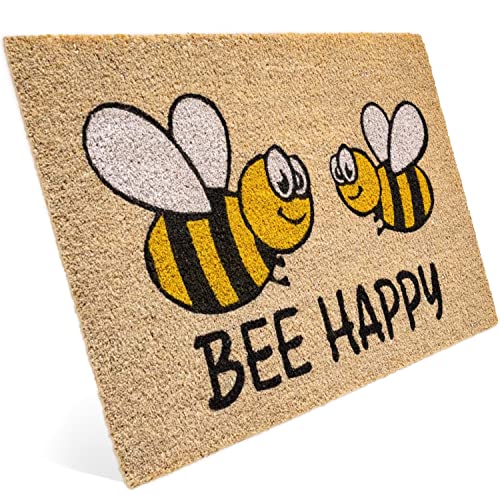 Entrando Kokos Fußmatte - 20 Stillvolle Designs - für die Haustür - innen, aussen, robust, wetterfest, rutschfest - auch als Türdeko, Einweihungsgeschenk - Bienen Motiv & Bee Happy, 40x60 cm von Entrando