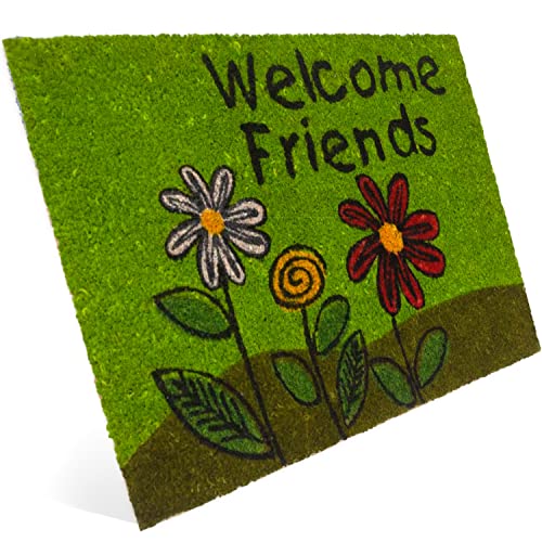 Entrando Kokos Fußmatte - 20 Stillvolle Designs - für die Haustür - innen, aussen, robust, wetterfest, rutschfest - auch als Türdeko, Einweihungsgeschenk - Blumen & Welcome Friends, 40x60 cm von Entrando