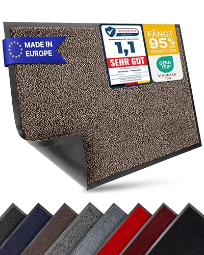 Entrando Fußmatte 40x60 cm für Innen & Außen – rutschfeste Schmutzfangmatte mit Gummirand, maschinenwaschbar & robust, Abtreter Teppich für Eingang & Haustür (Braun Schwarz) von Entrando