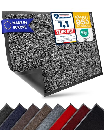 Entrando Hochwertige Fussmatte 40x60 cm - innen und aussen - rutschfest, pflegeleicht, robust - passt unter der Tür - für Haustür, überdachten Eingang, Terrasse, Balkon (Anthrazit Schwarz) von Entrando
