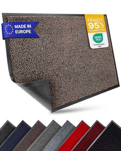 Entrando Hochwertige Fußmatte 90x120 cm - innen und aussen - liegt flach auf - rutschfest, robust, pflegeleicht - für Flur, überdachten Eingangsbereich (Braun Schwarz) von Entrando