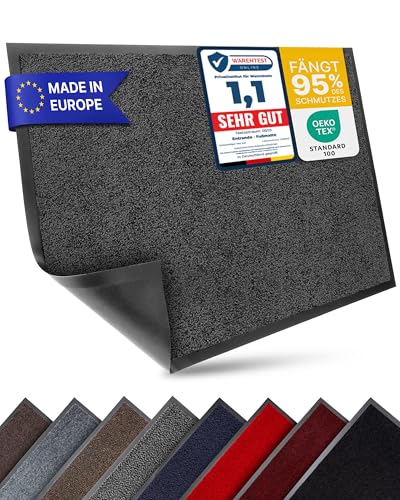Entrando Fußmatte 90x150 cm flach & waschbar – Schmutzfangmatte für Eingangsbereich, Innenraum & überdachten Außenbereich – pflegeleicht, farbecht, saugstark, Fußbodenheizung geeignet (Anthrazit) von Entrando