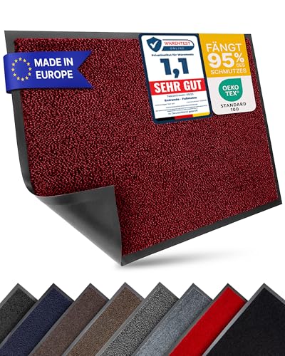Entrando Fußmatte 90x120 cm extra saugfähig & farbecht – für drinnen & draußen geeignet – Schmutzfangmatte wetterfest & Flacher Türvorleger für Vorraum, Laden, Haustür (Rot Schwarz) von Entrando