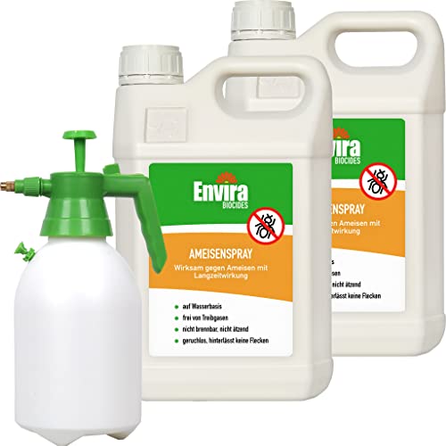 Envira Ameisen-Spray 2x 5 Liter + 2L Drucksprüher - Ameisen bekämpfen im Haus & im Garten - Ameisengift innen - mit Langzeitwirkung & geruchsneutral von Envira