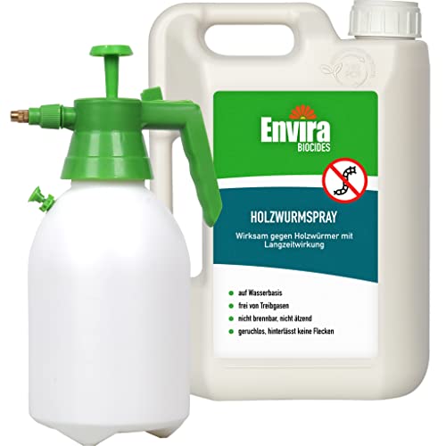 Envira Holzwurm-Spray - Holzwurm Ex Gegen Holzschädigende Insekten - Langzeitschutz & Wasserbasis - 2 Liter + Sprüher von Envira
