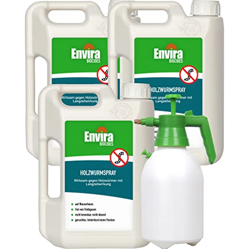 Envira Holzwurm-Spray - Holzwurm Ex Gegen Holzschädigende Insekten - Langzeitschutz & Wasserbasis - 3 x 2L + Sprüher von Envira