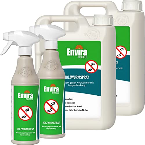 Envira Holzwurm-Spray - Holzwurm Ex Gegen Holzschädigende Insekten Mit Langzeitschutz - Auf Wasserbasis - 2X 500 ml + 2X 2 Liter von Envira
