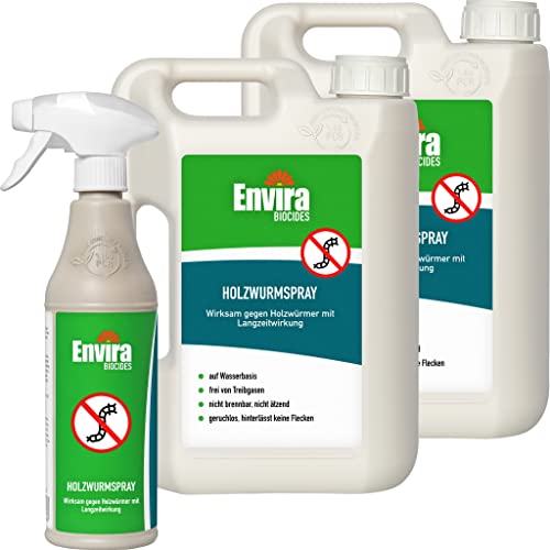 Envira Holzwurm-Spray - Holzwurm Ex Gegen Holzschädigende Insekten Mit Langzeitschutz - Auf Wasserbasis - 2x2Ltr + 500ml von Envira