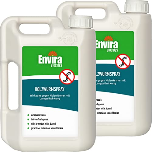 Envira Holzwurm-Spray - Holzwurm Ex Gegen Holzschädigende Insekten Mit Langzeitschutz - Auf Wasserbasis - 2x2Ltr von Envira
