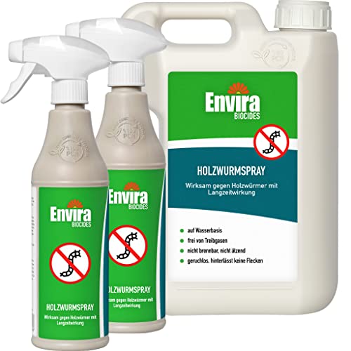 Envira Holzwurm-Spray - Holzwurm Ex Gegen Holzschädigende Insekten Mit Langzeitschutz - Auf Wasserbasis - 2x500 ml + 2L von Envira