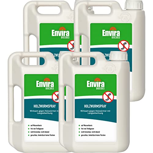 Envira Holzwurm-Spray - Holzwurm Ex Gegen Holzschädigende Insekten Mit Langzeitschutz - Auf Wasserbasis - 4x 2 Liter von Envira