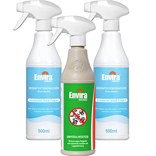 Envira Hygiene Pack - Envira Universal Insektenspray & 2x Hygienespray - Geruchlos & Auf Wasserbasis - Je 500 ml von Envira