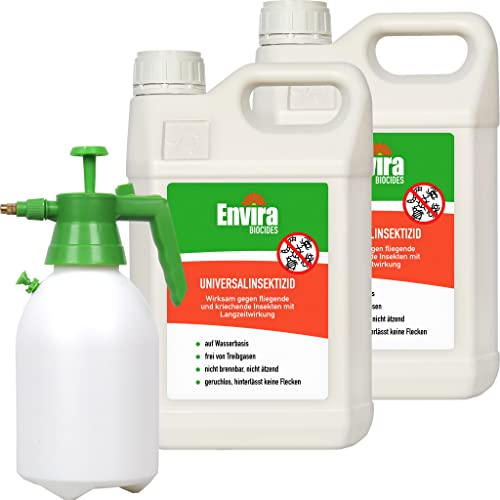 Envira Universal-Insektizid - Hochwirksames Insekten-Spray Mit Langzeitschutz - Auf Wasserbasis - 2 x 5L + 2L Sprüher von Envira
