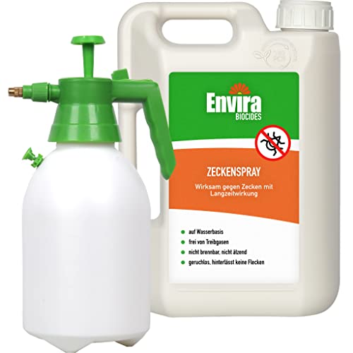 Envira Zecken-Spray - Anti-Zecken-Mittel Mit Langzeitwirkung - Geruchlos & Auf Wasserbasis - 2L + 2L Drucksprüher von Envira
