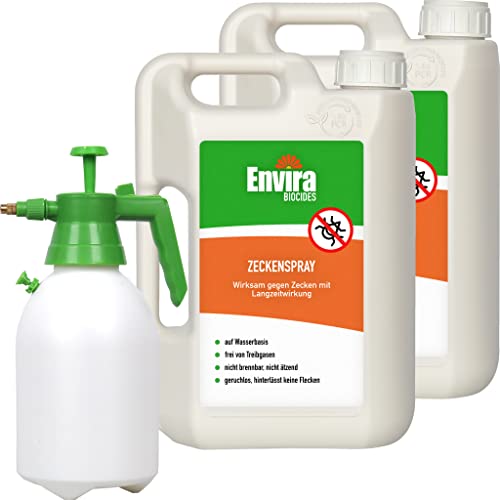Envira Zecken-Spray - Anti-Zecken-Mittel Mit Langzeitwirkung - Geruchlos & Auf Wasserbasis - 2x 2L + 2L Drucksprüher von Envira