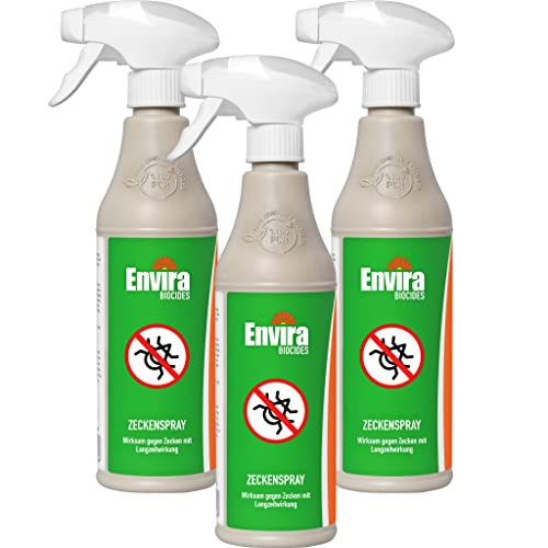 Envira Zecken-Spray - Anti-Zecken-Mittel Mit Langzeitwirkung - Geruchlos & Auf Wasserbasis - 3X 500 ml von Envira