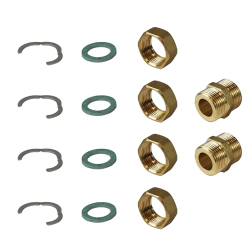 4er Anschluss Set mit Doppelnippel flachdichtend [DN12, DN16, DN20, DN25] für Edelstahl Wellrohr Verschraubung Solarleitung Solarrohr Fitting Montage (DN12-1/2") von Environ