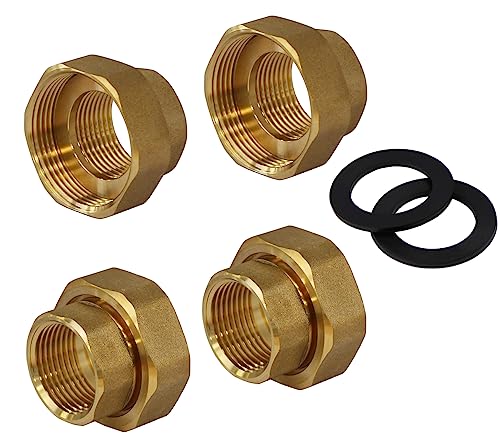 ENVIRON- 2 Stück Pumpenverschraubung 1 1/2" x 1" Messing DN25 inkl. Dichtungen | für Umwälzpumpe Pumpe Heizung Fitting Montage Hocheffizienzpumpe Verschraubung Heizungspumpe Flachdichtung von Environ