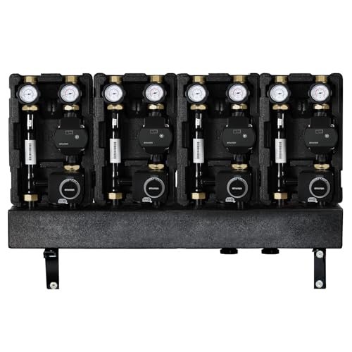 ENVIRON- 4er Modulverteilergruppe 4 Pumpengruppen auf Verteilerbalken [gemischt/ungemischt wählbar] | 3 Wege Mischer Stellmotor DN25 Umwälzpumpe Heizung (3x gemischt 1x ungemischt | Pumpe 180mm) von Environ