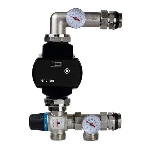 ENVIRON- Festwertregelset 20-55°C mit Hocheffizienzpumpe | bis 220 m2 geeignet | für Fußbodenheizung Pumpengruppe | Messing: CW 617N O - Vernickelt (Environ Ecostar 25/6) von Environ