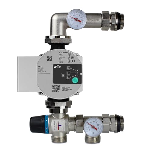 ENVIRON- Festwertregelset 20-55°C mit Hocheffizienzpumpe | bis 220 m2 geeignet | für Fußbodenheizung Pumpengruppe | Messing: CW 617N O - Vernickelt (Wilo Para 25/6) von Environ