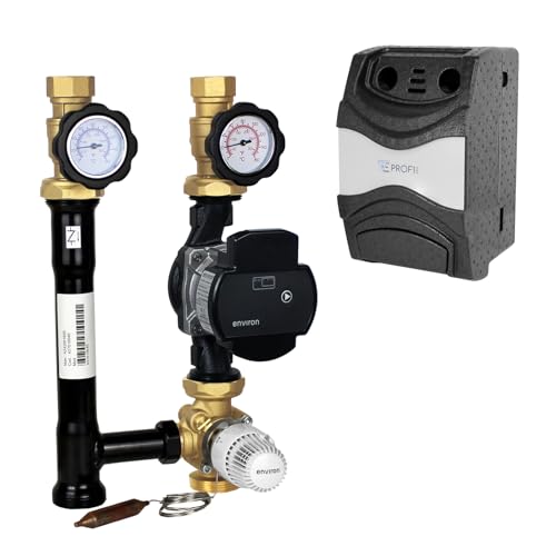 ENVIRON- Heizkreispumpengruppe EN002 DN25 mit Hocheffizienzpumpe, Drei-Wege-Mischer und Thermostatkopf 20-70°C | Made in Germany | Heizung Fußbodenheizung (Environ Ecostar 25/6) von Environ
