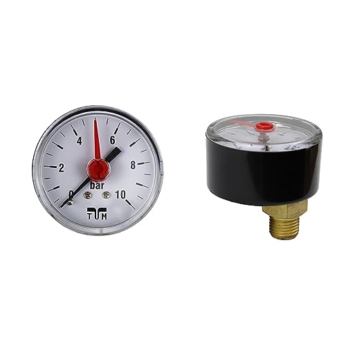 ENVIRON- Manometer 1/4" ØDN50 Anschluss Waagrecht | 0-10 bar | Druckluft und Wasser Vakuum | 1/4 zoll Druckmanometer Wasserdruck Heizung Pool Unterdruck Heizungsmanometer von Environ