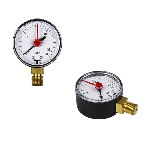 ENVIRON- Manometer 1/4" ØDN50 Anschluss von unten | 0-16 bar | Druckluft und Wasser Vakuum | 1/4 zoll Druckmanometer Wasserdruck Heizung Pool Unterdruck Heizungsmanometer von Environ