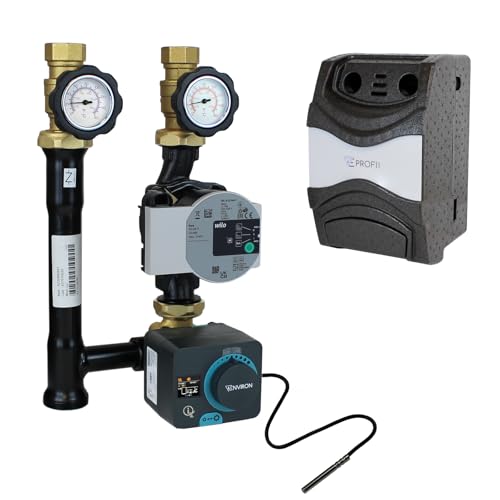 ENVIRON- Profimix EN001T Heizkreispumpengruppe mit Drei-Wege-Mischer, Hocheffizienzpumpe und Festwert-Stellmotor mit Temperaturfühler und Farbdisplay (Wilo Para STG 25/8) von Environ