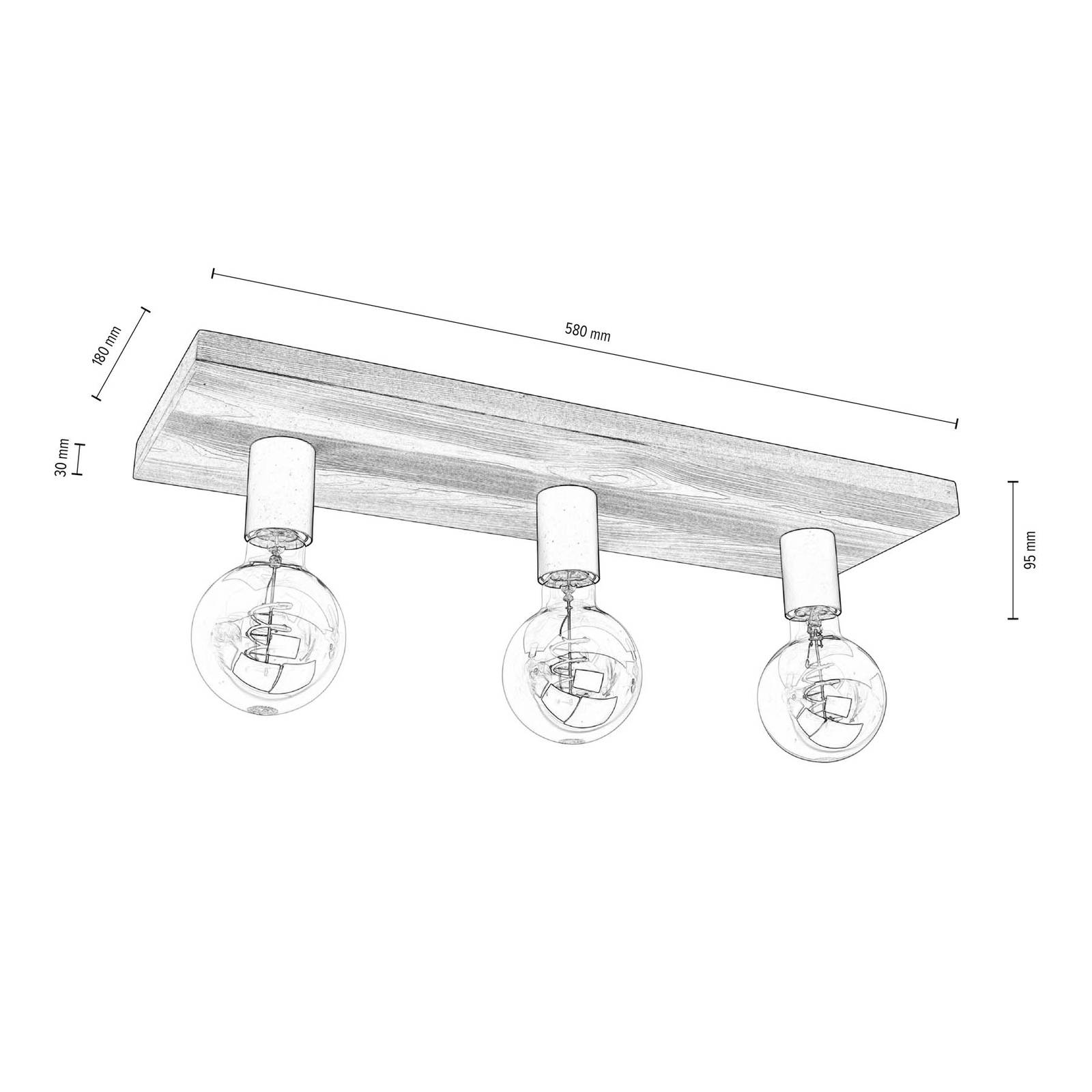 Envostar Lobo Deckenlampe 3fl. Kiefer nussbaum von Envostar