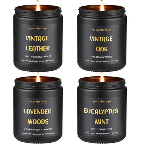 Duftkerzen für Männer, 4er-Set Herrenkerzen, Sojakerzen für den Duft zu Hause, maskuline Kerze für ihn, 28 oz, 200 Stunden Brenndauer, Aromatherapie-Kerzen aus Lavendel/Eukalyptus/Leder/Eiche Duftkerzen für Männer, 4er-Set Herrenkerzen, Sojakerzen für den Duft zu Hause, maskuline Kerze für ihn, 28 oz, 200 Stunden Brenndauer, Aromatherapie-Kerzen aus Lavendel/Eukalyptus/Leder/Eiche von Enwhisco