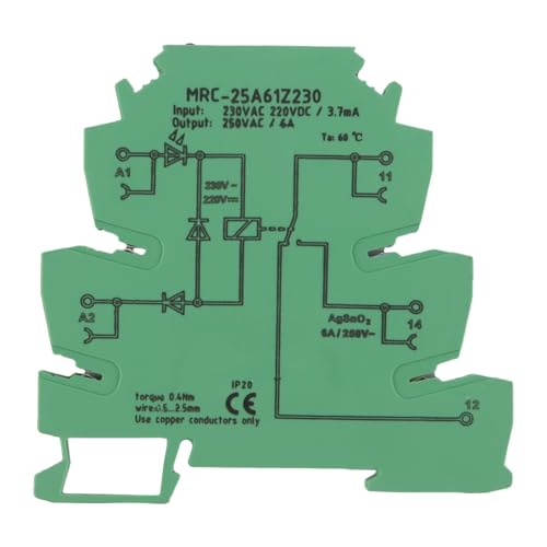 Enwye MRC 25A61Z230 Dünnes Miniatur-Zwischenrelais, elektromagnetisch, 230 VAC, DC-Modul, 6 A, einpolig, Single Throw, 81 x 6,2 x 78 mm, 50 g von Enwye
