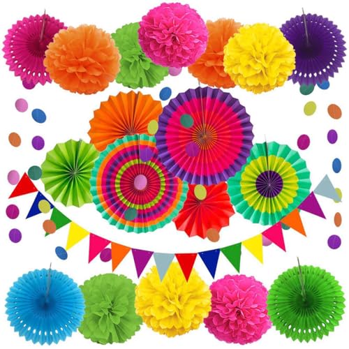 Enwye Party-Dekoration, Papier-Pompons zum Aufhängen, Fächer, dreieckige Wimpel und Papierkreise zum Aufhängen für Partys, Hochzeiten, Geburtstage, Festivals, Weihnachten, Events, Karneval von Enwye