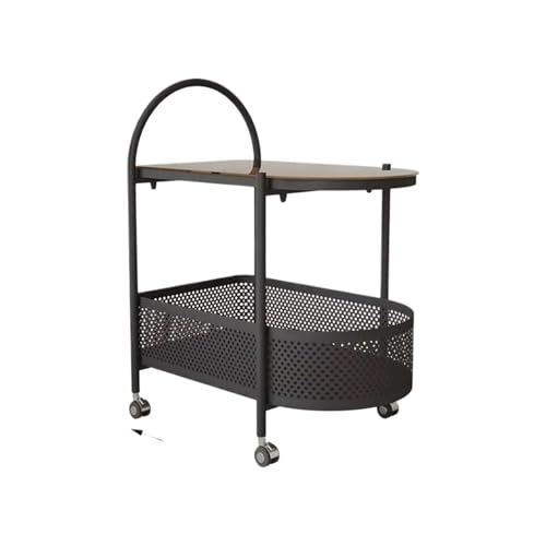 Beistelltisch Einfache Salon Auto Sofa Beistelltisch mehrere abnehmbare Räder Wohnzimmer Kleiner Couchtisch Glaswagen Lagerregal Möbel(Black) von EnxJire