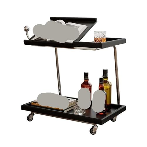 EnxJire Beistelltisch Beistelltisch aus Massivholz, Abnehmbarer Stauraum, Rollwagen, Aufbewahrungsregal for Wohnzimmersofas, einfacher Esswagen aus Rattan(C-Black) von EnxJire